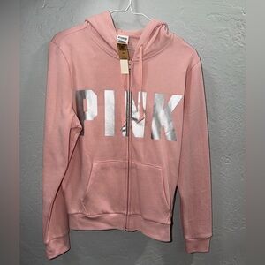 VS Pink Hoodie with Silver Lettering
